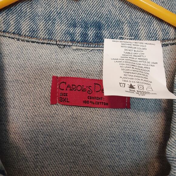 Vtg Carol's Denim's Womens 3XL Sleevless Jean Jacket Button Up Trucker Biker EUC - Picture 6 of 10